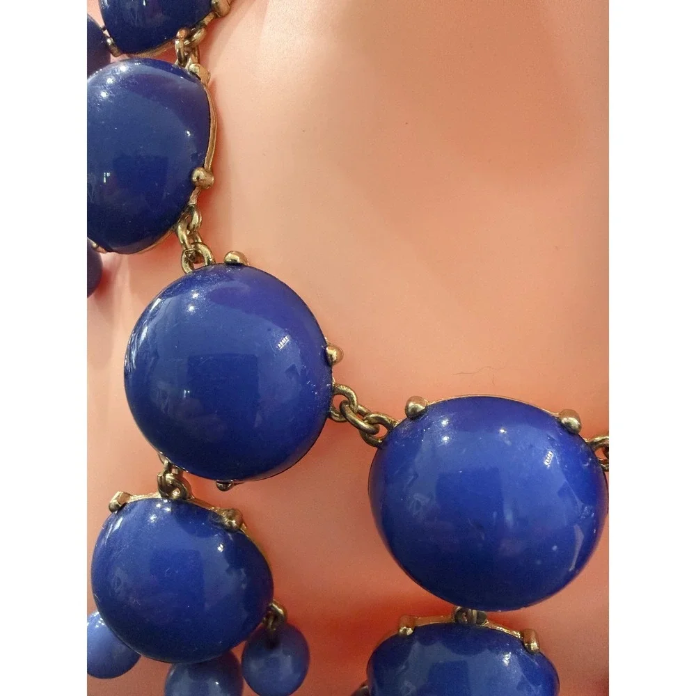 Vintage Style Cobalt Blue Statement Bib Necklace Gold Tone Mid Century Inspired